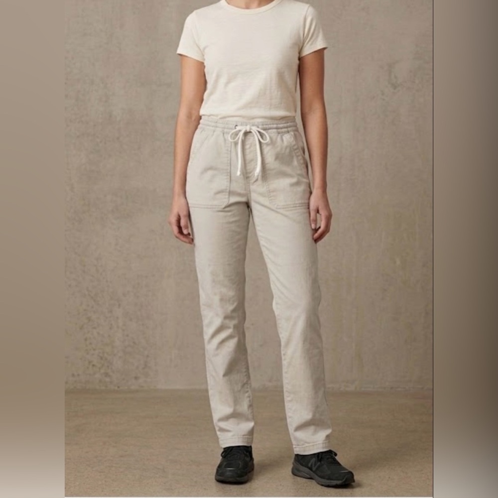 Marine Layer Women's Straight Leg Drawstring Pants in Light Beige